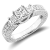 14K White Gold 3 Stone Princess Cut Diamond Engagement Ring