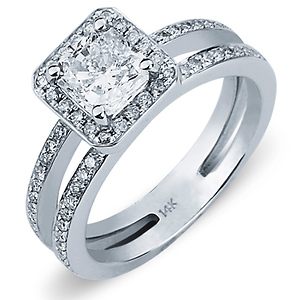 14K Pave Radiant Cut Diamond Engagement Ring