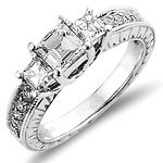 Asscher Cut Three Stone Diamond Engagement Ring