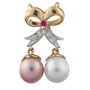 CZ Two Tone Ribbon Pearl Pendant