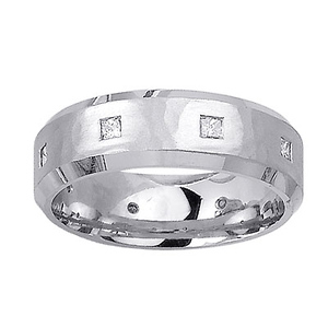 14K Hammer Beveled Edge White Gold Princess Diamond Ring
