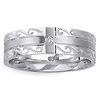 Scroll Engraved 14K White Gold Round Diamond Wedding Band