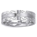 Scroll Engraved 14K White Gold Round Diamond Wedding Band