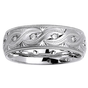 14K White Gold Celtic Knot Carved Round Diamond Eternity Wedding Band