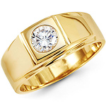 14K Yellow Gold Single Round CZ Ring