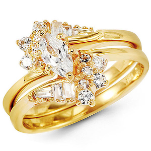 Marquise Center 14k Yellow Gold CZ Wedding Ring Set