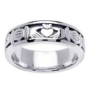 14K White Gold Celtic Claddagh Wedding Band