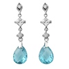 Silver CZ Aquamarine Dangle Earrings