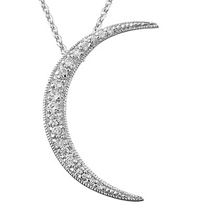 Silver CZ Diamond Crescent Moon Charm Necklace