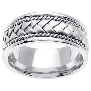 8.5mm 14K White Gold Handmade Rope & Woven Wedding Band