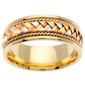 8.5mm Handmade Woven 14K Tri Color Gold Wedding Band - Men