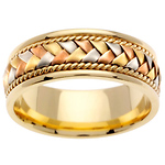 8.5mm Handmade Woven 14K Tri Color Gold Wedding Band - Men