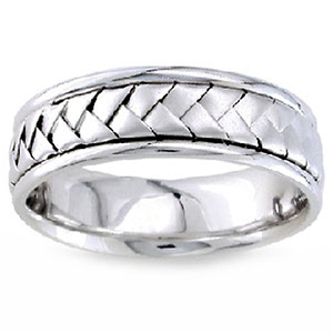 7mm 14K  White Gold Woven Handmade Band