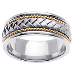 8.5mm 14K White Gold Handmade Rope & Woven Wedding Band 