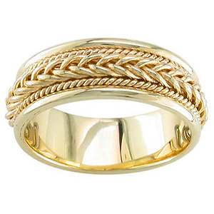 7mm Cord & Raised Braid 14K Yellow Gold Wedding Band :: JewelryVortex