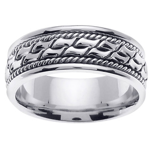 8mm Artistic Cobblestone Design 14K White Gold Wedding Band