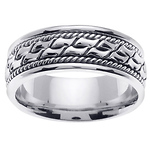 8mm Artistic Cobblestone Design 14K White Gold Wedding Band