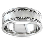 7.5mm Designer Hammered Handbraided Rope Wedding Band - 14K White Gold