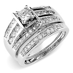 14K White Gold Princess Cut Diamond Engagement Ring Set 1ctw