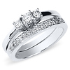 14K White Gold 3 Stone Diamond Wedding Ring Set