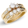 Three Stone 14K Yellow Gold Diamond Wedding Ring Set