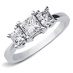 14K White Gold 3 Stone Princess Cut Engagement Ring