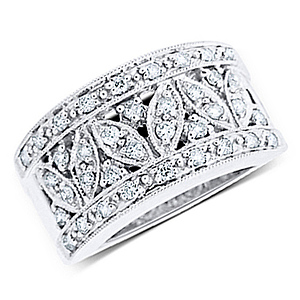 0.50ct 14K White Gold Floral Design Pave Set Ring