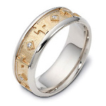 0.08 tcw 18K Two Tone Gold Diamond Cross Dora Wedding Band