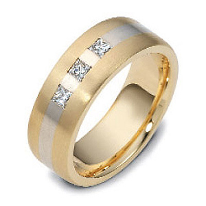 14K Two Tone Stripe Dora Diamond Wedding Band