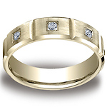 Bar Cut 14K Yellow Gold Bezel Set Diamond Wedding Band