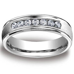 Channel Set Round Diamond 14K White Gold Wedding Band