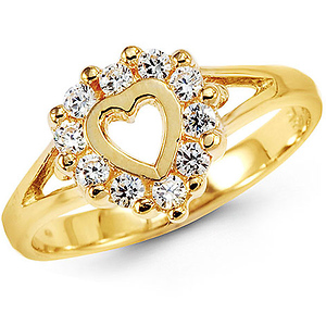 Round CZ Open Heart Ring in 14K Yellow Gold