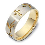 7mm 18K Two Tone Gold Floral Cross Wedding Band