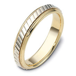 5mm Ribbed Milgrain 14K Two Tone Gold Wedding Band By Dora