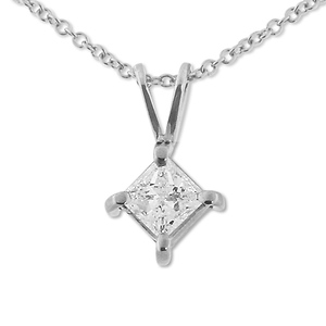 14K White Gold 0.40ct Princess Cut 4 Prong Solitaire Pendant