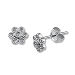 14K White Gold Diamond Flower Studs