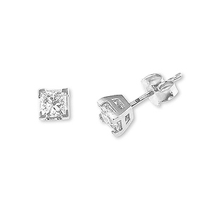 0.5ct 14K White Gold Prong Set Princess Cut Diamond Stud Earrings