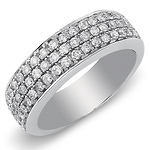 14K White Gold Triple Row Pave Set Diamond Wedding Band 0.75ctw