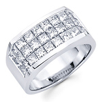 14K White Gold 4.20ctw Invisible Set Princess Cut Men's Ring