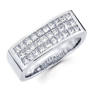 14K White Gold 1.70ctw Invisible Set Princess Cut Men's Ring