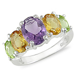 Sterling Silver 4 CT TGW Semi-Precious 5 Stone Fashion Ring