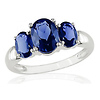 Sterling Silver 3.50 CT TGW Synthetic Sapphire 3 Stone Ring