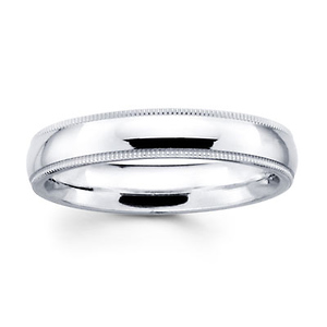 4mm Milgrain Comfort Fit White Gold Wedding Band