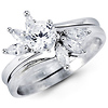 14K White Gold Bypass Fanned Round CZ Wedding Ring Set
