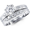 14k White Gold Round Cubic Zirconia Wedding Ring Set