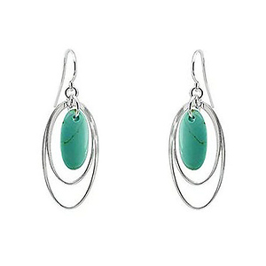 Silver 18X9mm Oval Turquoise Open Circles Hook Earrings, shepherd hook backs