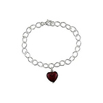 7.5' Hollow Link Bracelet w\ Gold & Ruby Colored Murano Glass Heart, lobster clasp
