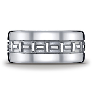 10mm Comfort-Fit T-Pattern Argentium Silver Wedding Band - Men