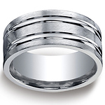 10mm Comfort-Fit High Polished Double Groove Argentium Silver Band