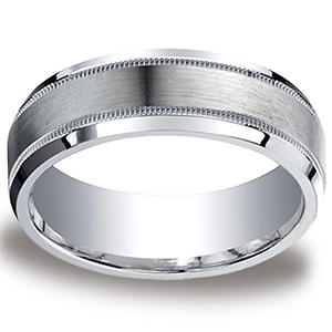 7mm Satin Center with Milgrain Design Argentium Silver Wedding Band